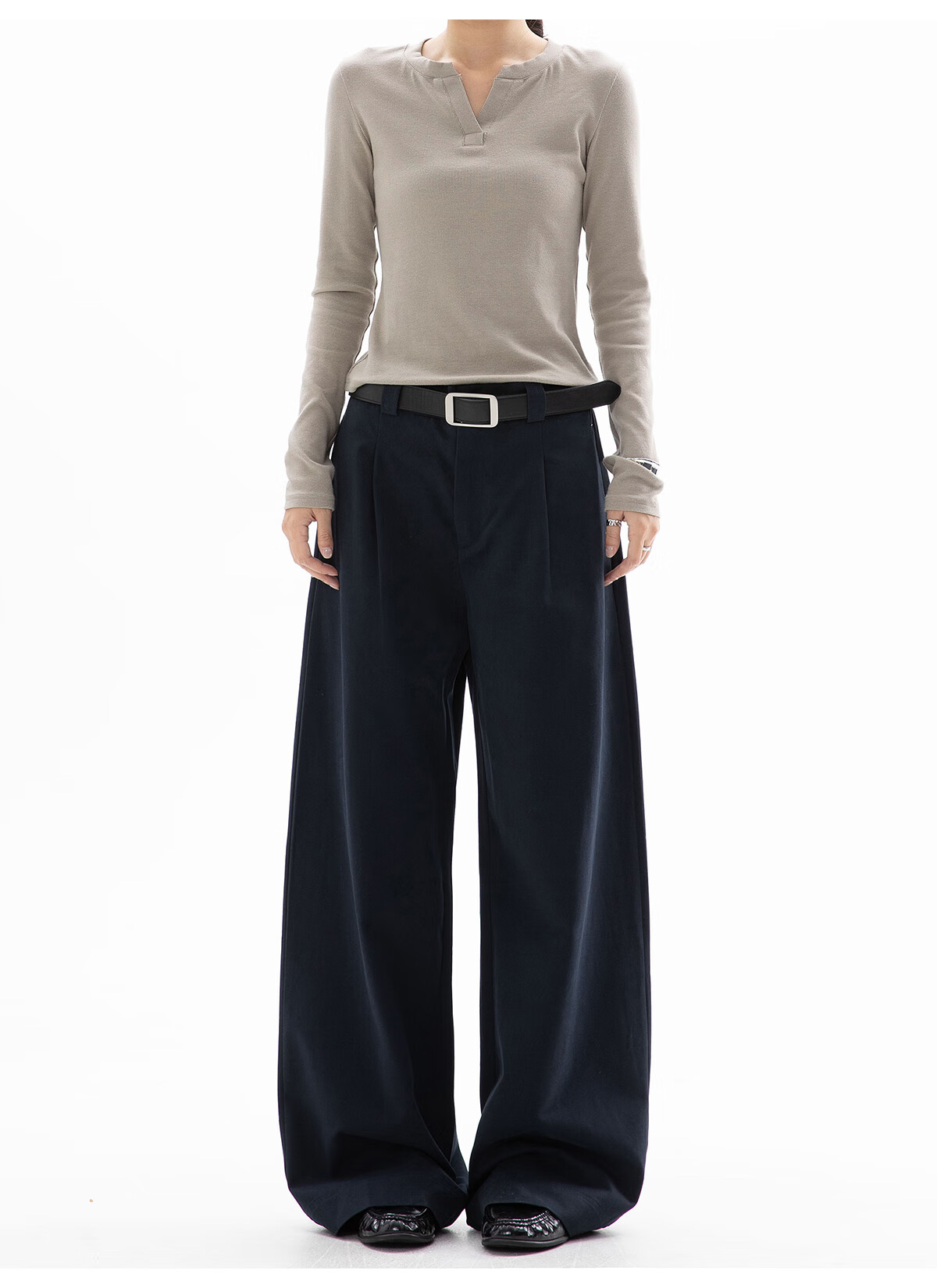ICH MODE Women's American Style Straight-Leg Dress Pants Autumn Winter New Loose Wide-Leg Suit Trousers Casual Khaki Pants Khaki M 23
