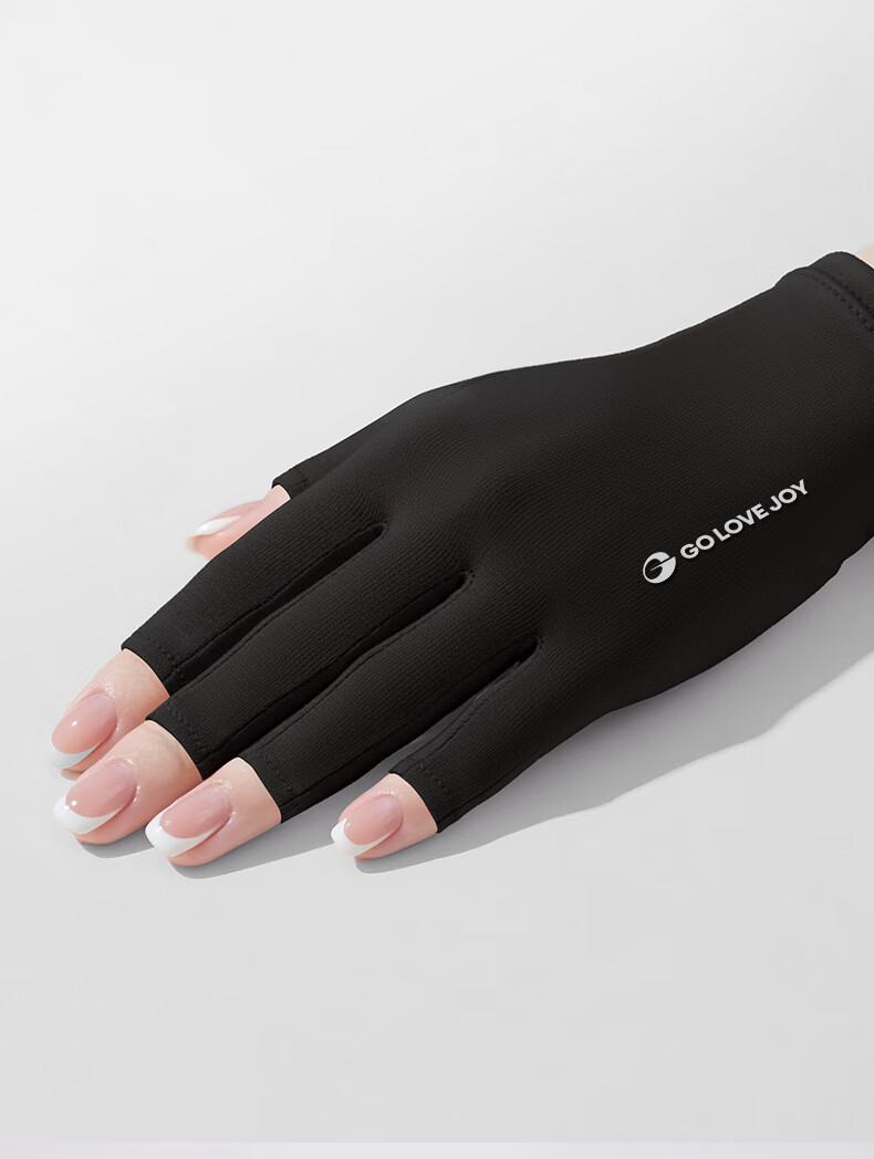 GOLOVEJOY Nail Gloves Women UV Protection Anti-Blackening Sunscreen Radiation Cooling Antibacterial Half-Finger Gloves Black 3