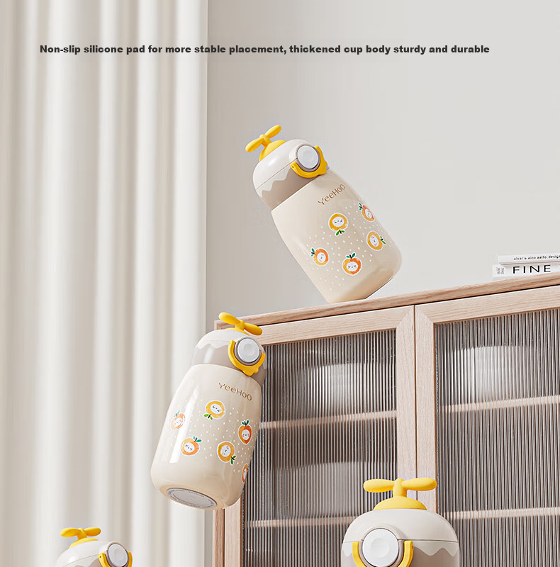 YEEHOO Baby Insulated Water Bottle with Straw for Learning to Drink, Specialized Insulated Milk Bottle for Children - Cream Rice 16