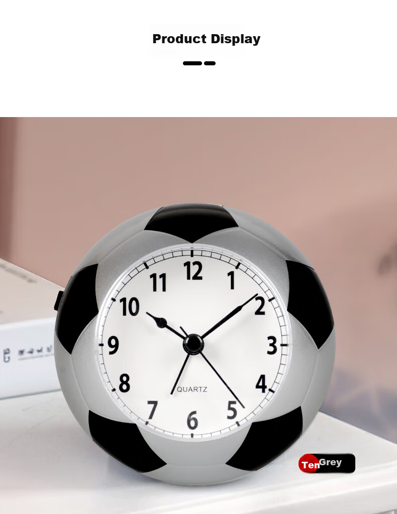Hense Creative Soccer Alarm Clock, Children's Alarm Watch, Boys' Student-Specific Wake-Up Device, Desktop Clock HA09, Black And White Color 11