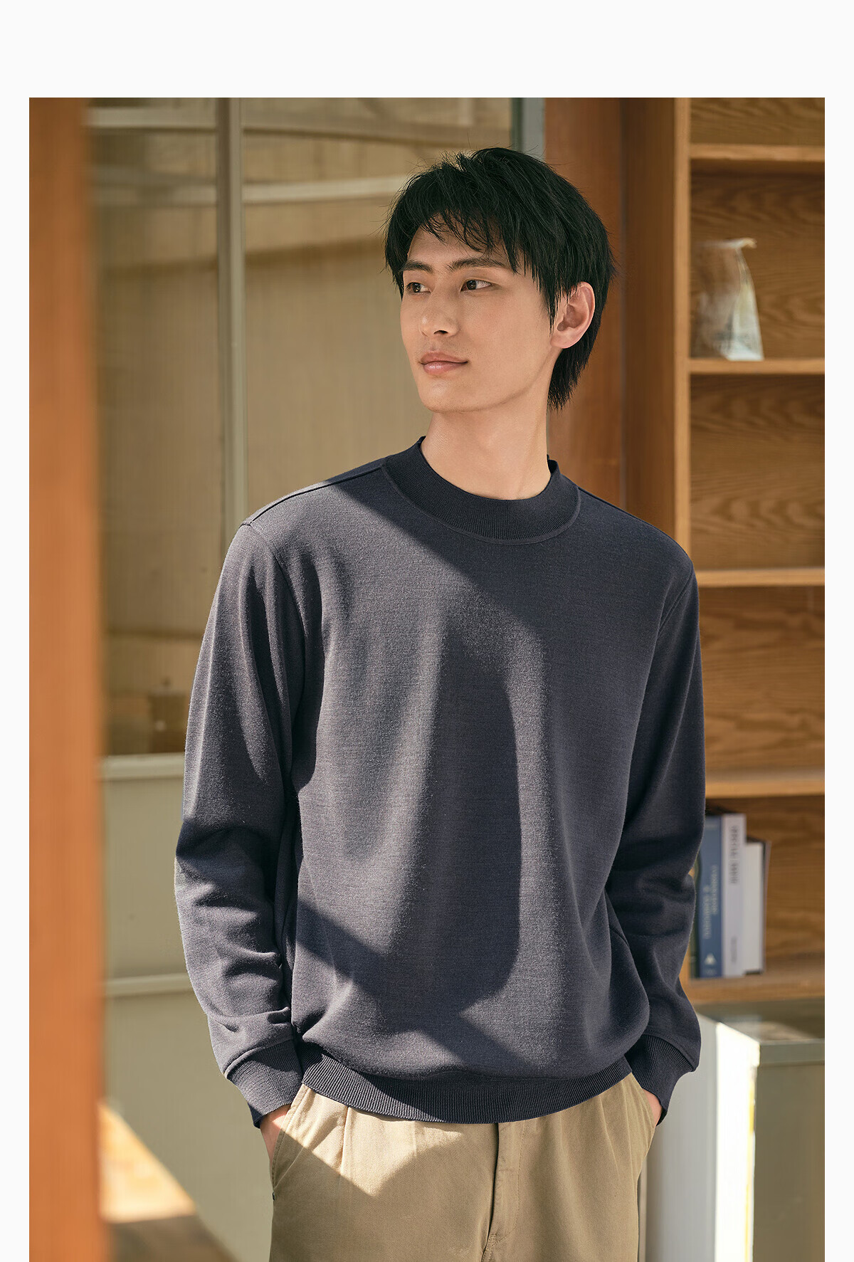 Hodo Machine Washable Full Wool Fleece-Lined Men's Autumn Winter Knit Crew Neck Sweater 11