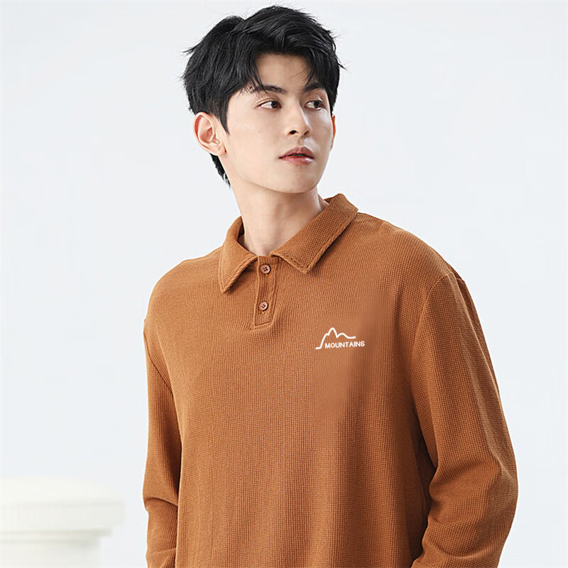 Baleno Men's Long Sleeve Polo Shirt Autumn 290G Heavyweight Waffle Knit Collar Sports Casual Loose T-Shirt