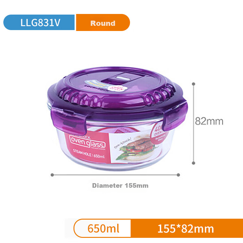LOCK&LOCK Breathable Hole Heat-Resistant Glass Food Storage Container, Microwave-Safe Lunch Box, Sealed Bento Box, Meal Container, Ramen Bowl, 650ml