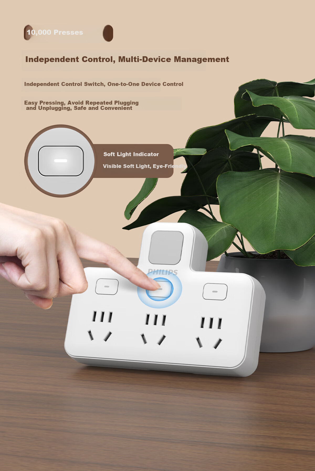 PHILIPS Delta-Shaped Conversion Plug/socket Adapter/one-To Split Control/multifunctional Socket Extension/wireless Power Strip/power Strip Extension Lamp 9