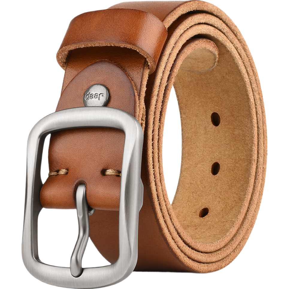 JEEP Men's Belt, Business Fashion Pin Buckle Trouser Belt, Top-Grain Genuine Leather Waistband, Gift for Boyfriend Or Husband on Birthday Or Holiday