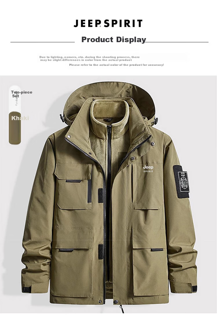 JEEP SPIRIT Men's Three-In Jacket, Autumn And Winter Casual Loose-Fitting Hooded Workwear Coat for Me 8