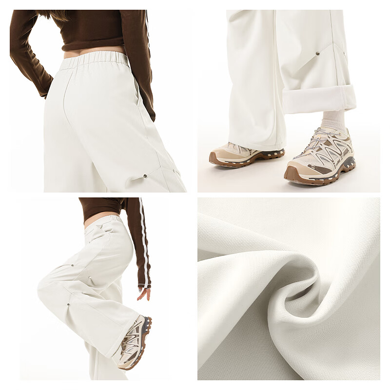 MJ STYLE Studded Work Pants for Women 2026 Winter New Fleece-Lined Warm Cool Wide-Leg Straight-Leg Paratrooper Casual Pants