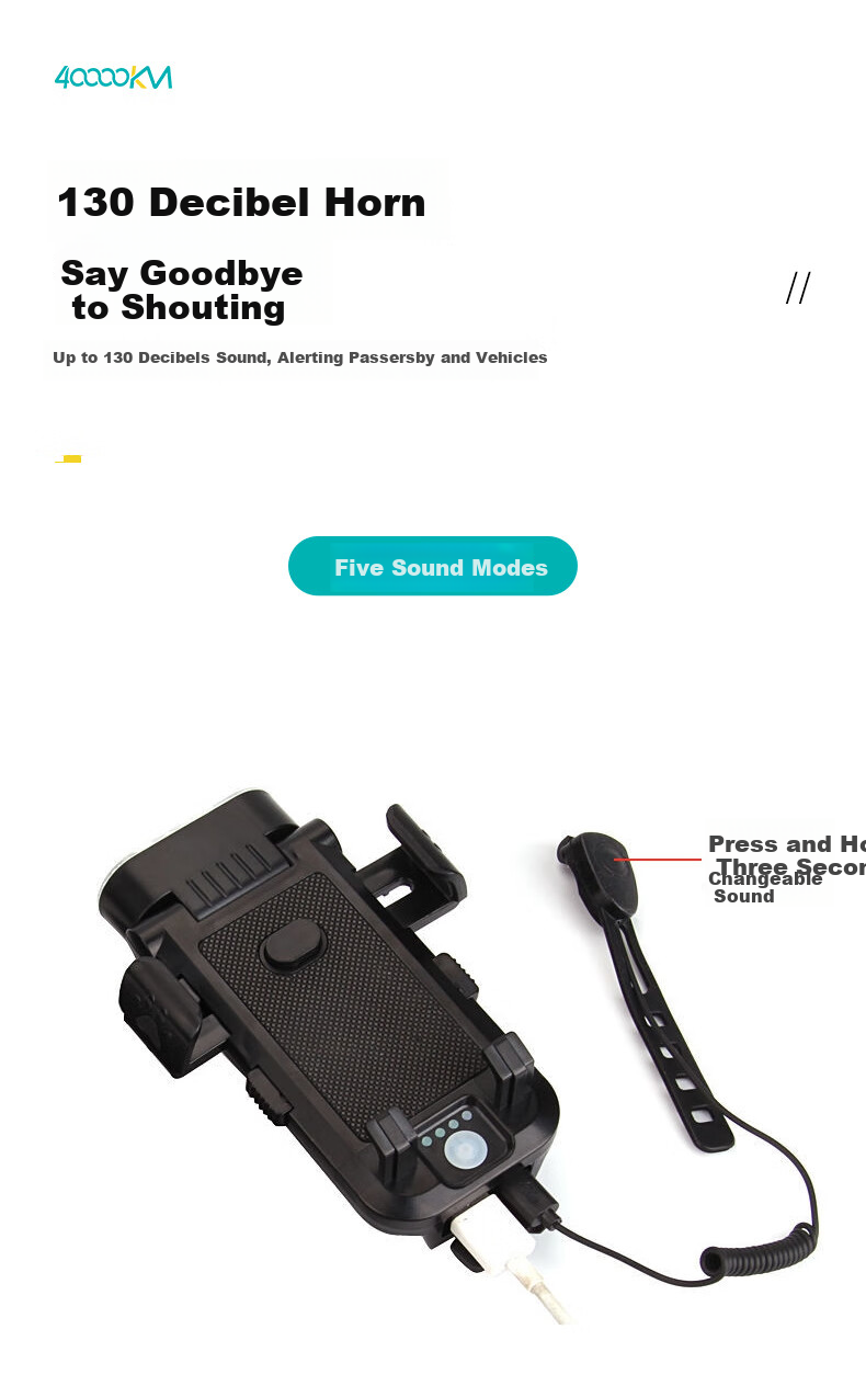 Siwangongli Mountain Bike Light, Night Riding Light with Horn, Integrated Cycling Equipment, Phone Holder, Bicycle Front Light Accessories, Illumination Lamp 6