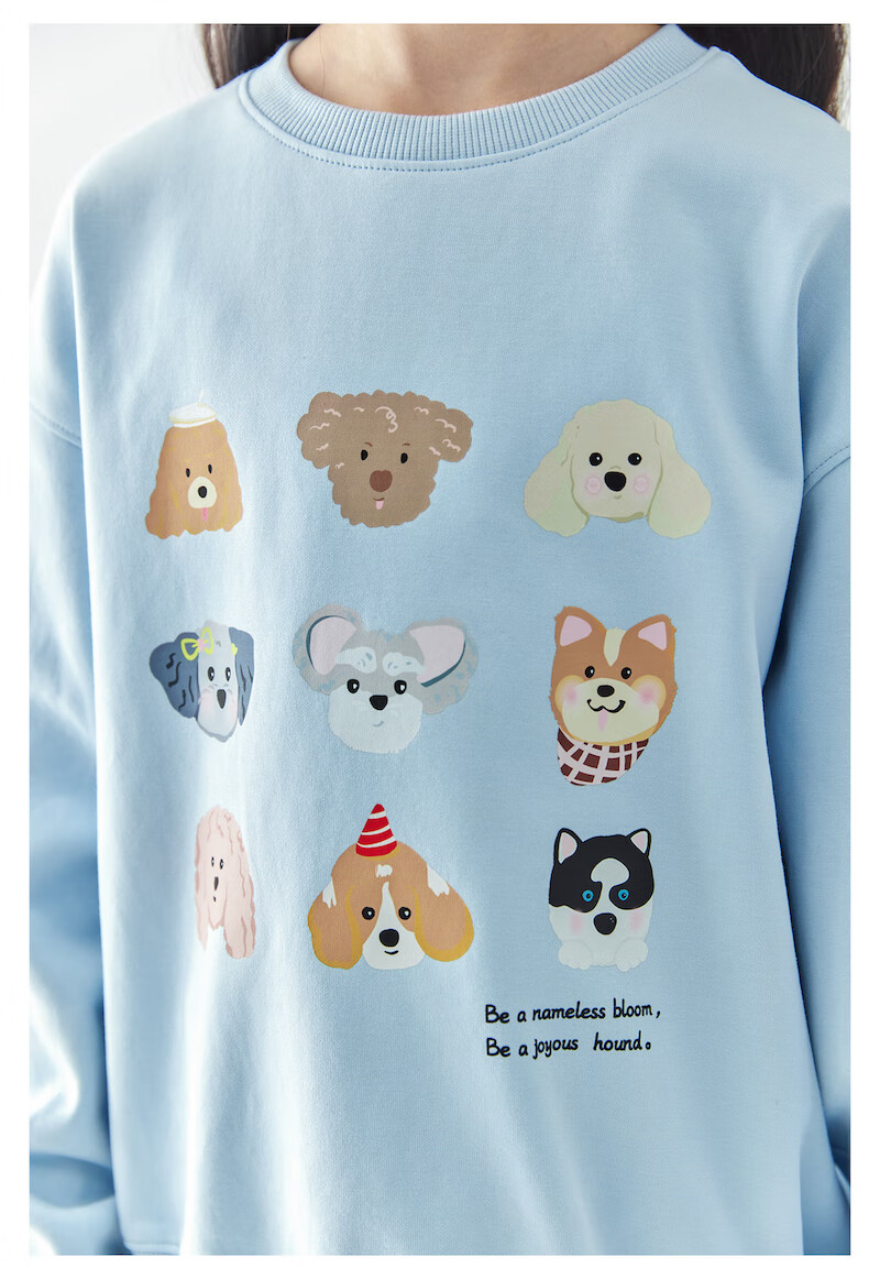 Kechu 2025 Autumn New Children's Cute Dog Fun Print Sweatshirt, Loose-Fitting Blue Top for Older Kids 7