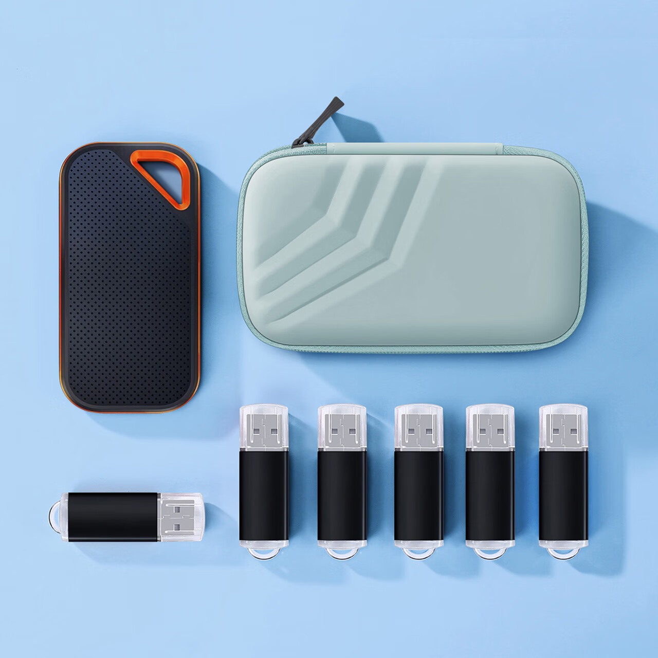 DiYiGongFang Portable SSD Storage Case Compatible with SanDisk E30/E60/E61/E62/E80/E81/E90 USB Flash Drive And Data Cable, Digital Accessories EVA Storage Pouch