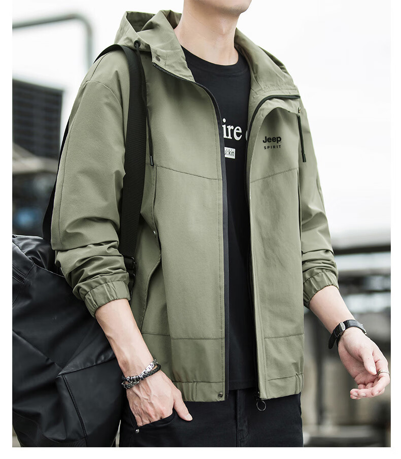 JEEP SPIRIT Men's Hooded Autumn Jacket Casual Windproof Loose Fit Outerwear 6