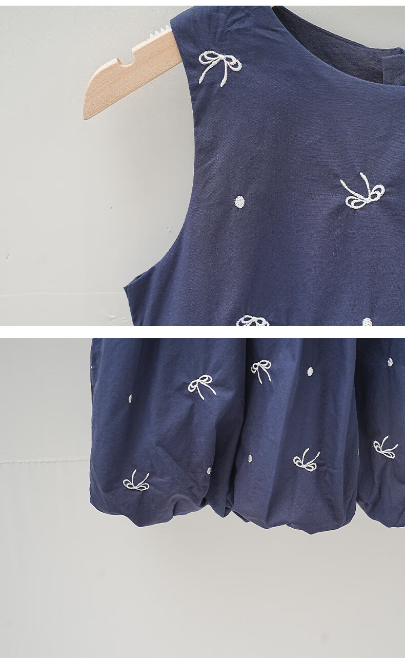 MOMOCO Girls Sleeveless Dress Spring Autumn Stylish Bowknot Vest Dress Navy Blue Size 130 4