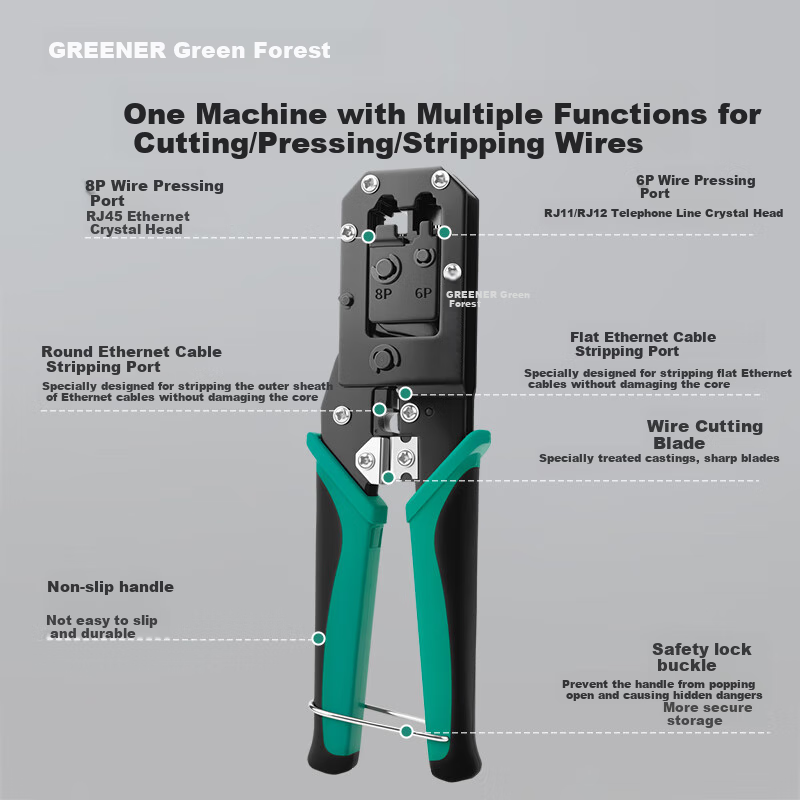 GREENER Ratchet Network Cable Crimper, Network Pliers for 6P/8P RJ45 Connectors, Cat6 Cable Crimping Tool Set