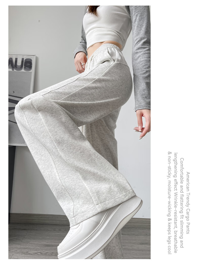 FitonTon Women's Slim Patchwork Straight-Leg Sports Pants 2026 Spring Summer High-Waist Slimming Versatile Wide-Leg Sweatpants Casual Pants 13
