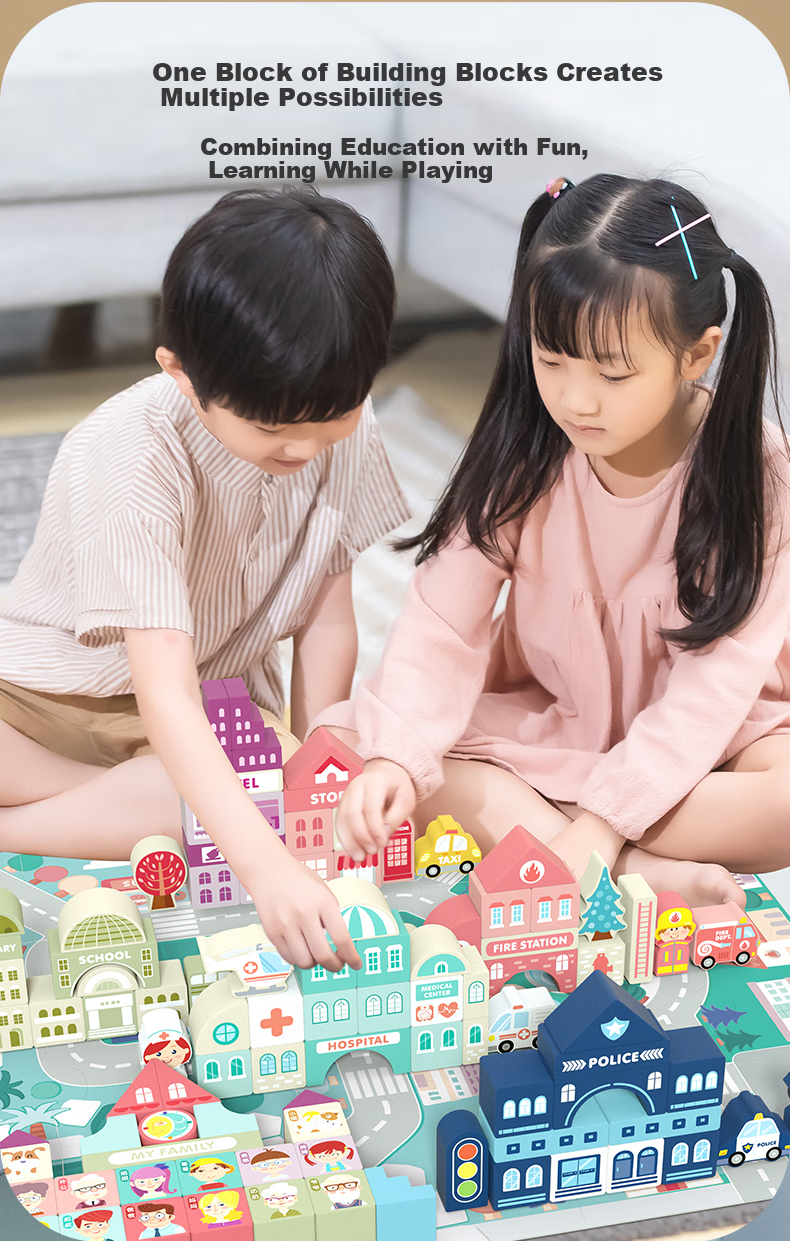 Muwanzi 186-Piece Urban Street View Large Particle Building Blocks, Children's Toy for Boys And Girls, Educational Assembly Set, Bucket-Shaped Holiday Gift 2