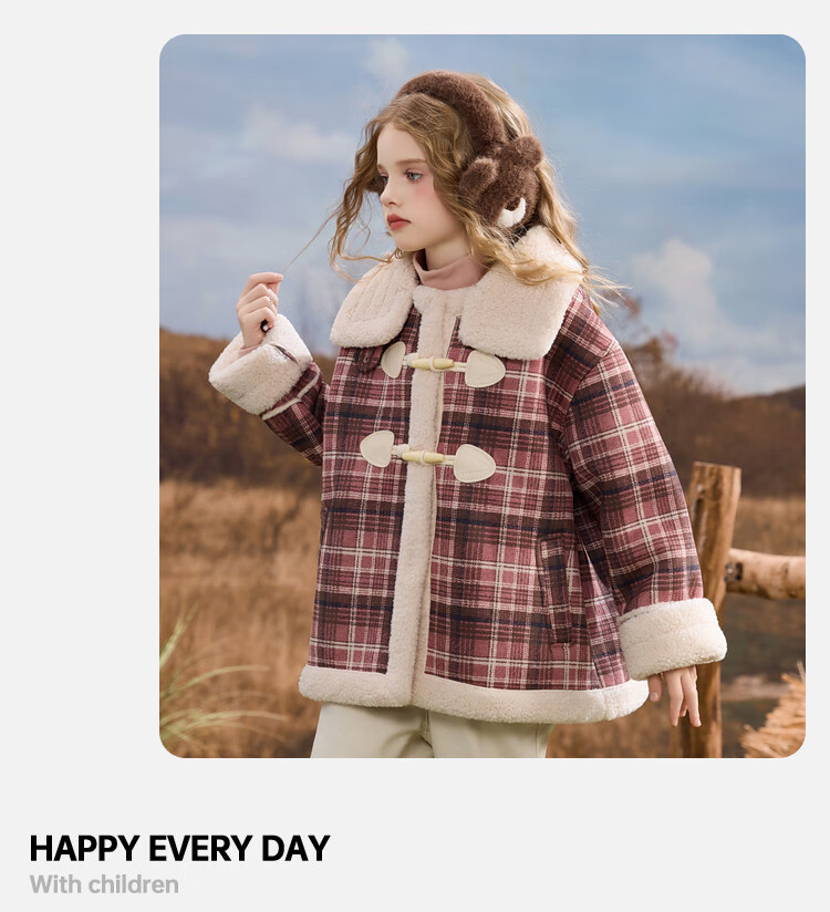 ASK JUNIOR Kids Plush Coat 25 Winter Mid-Large Children Faux Lamb Wool Short Jacket Girls Warm Fur Collar Fleece Top 4