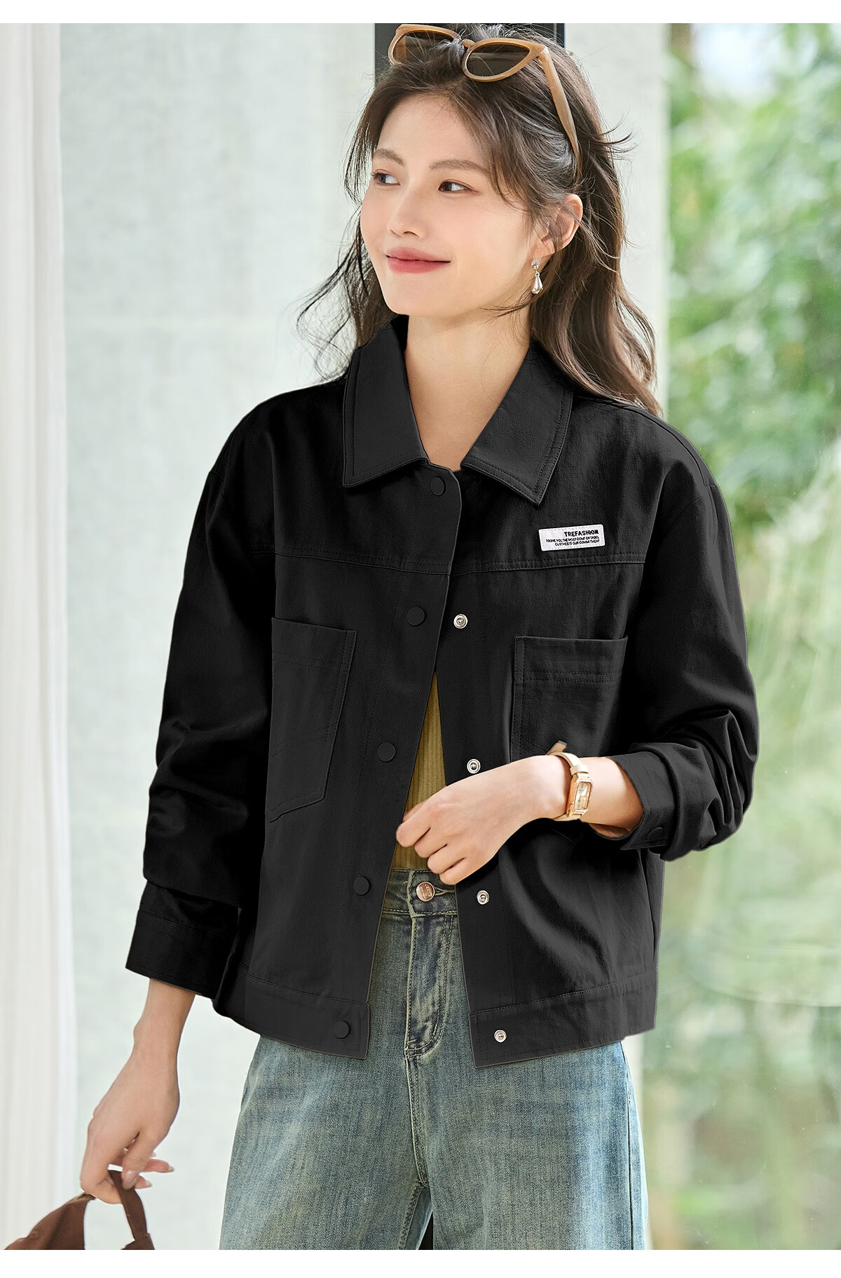 Taxiang Women's Spring And Autumn Jacket, Lapel Casual Jacket, Versatile Workwear Short Coat, Outer Cardigan, T13KF3596 34