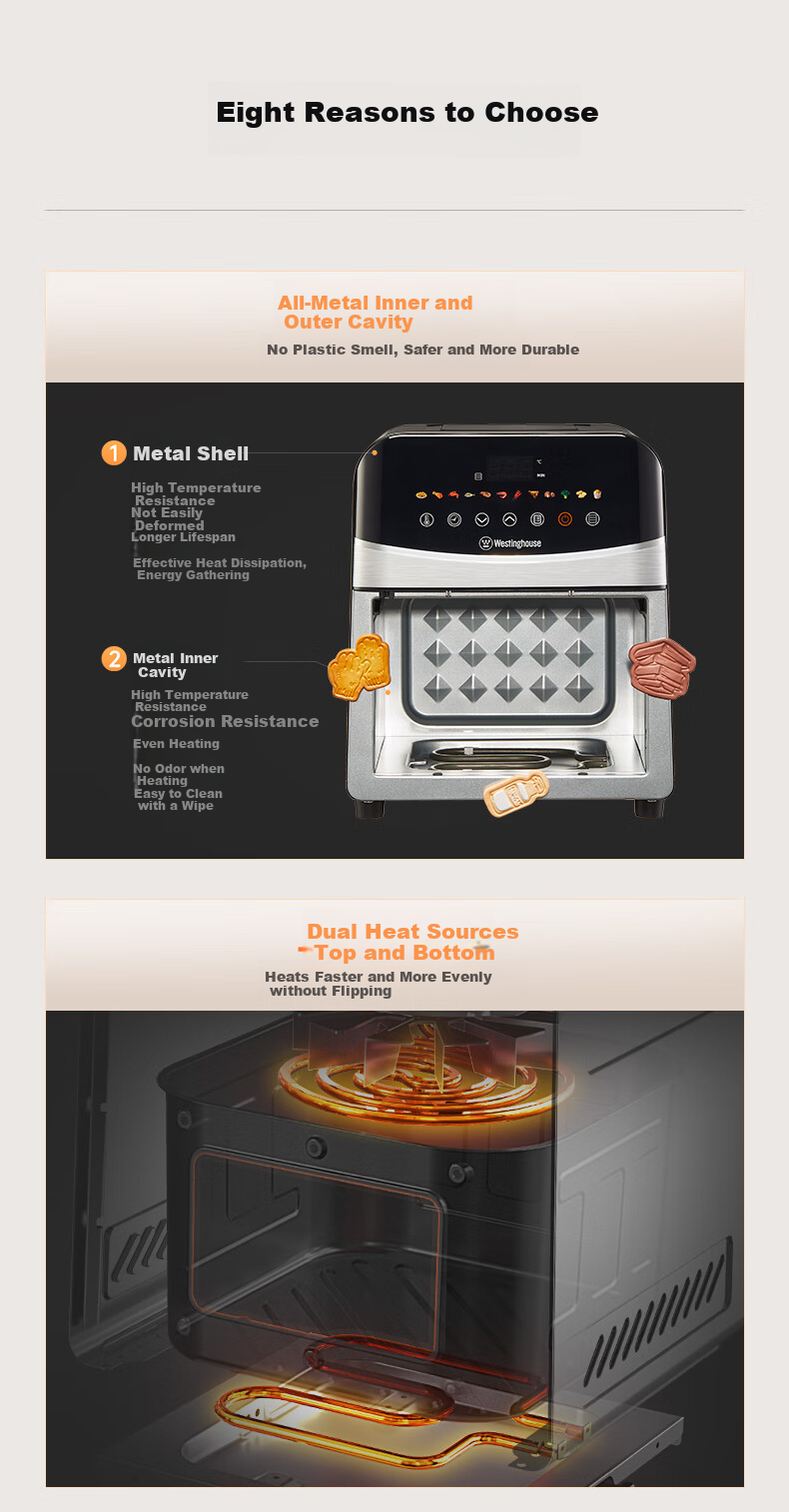 Westinghouse Visual Air Fryer, 6-Liter Large Capacity, Metal Inner Cavity, Multifunctional Oven, No-Flip Frying Pan, WKZ60H10 9
