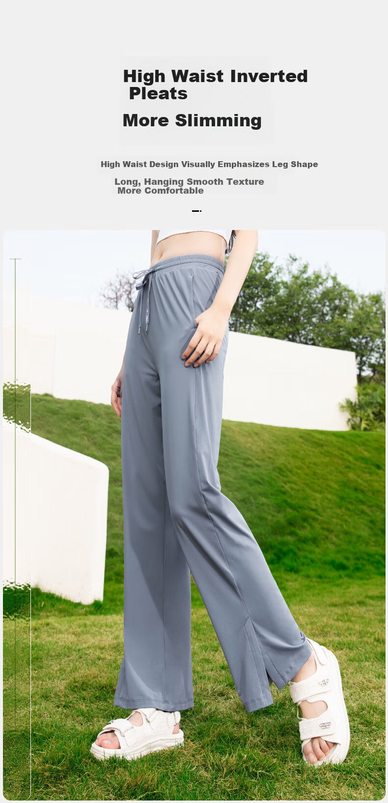 Moxun Ice Silk Sun Protection Pants for Women, Summer Cool Feeling Sports Outdoor Casual Wide-Leg Straight Trousers, Side Slit Style S 3