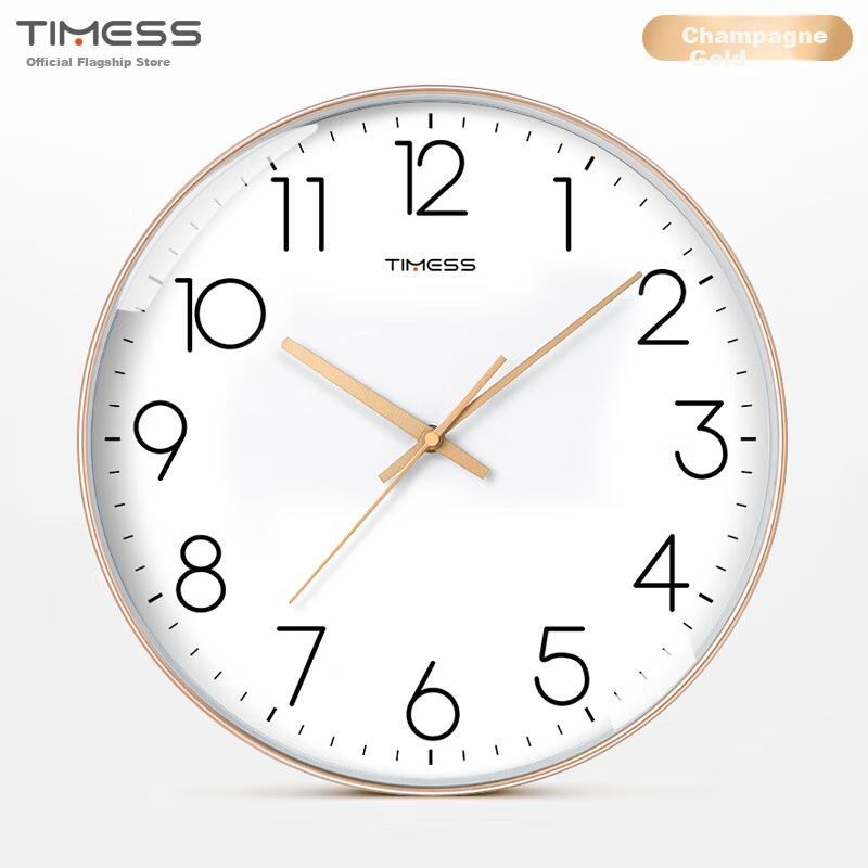 Настенные часы Timess, 30 см, кварцевые, круглые, пластиковые, золотистая окантовка, белый, модель 2025 года
