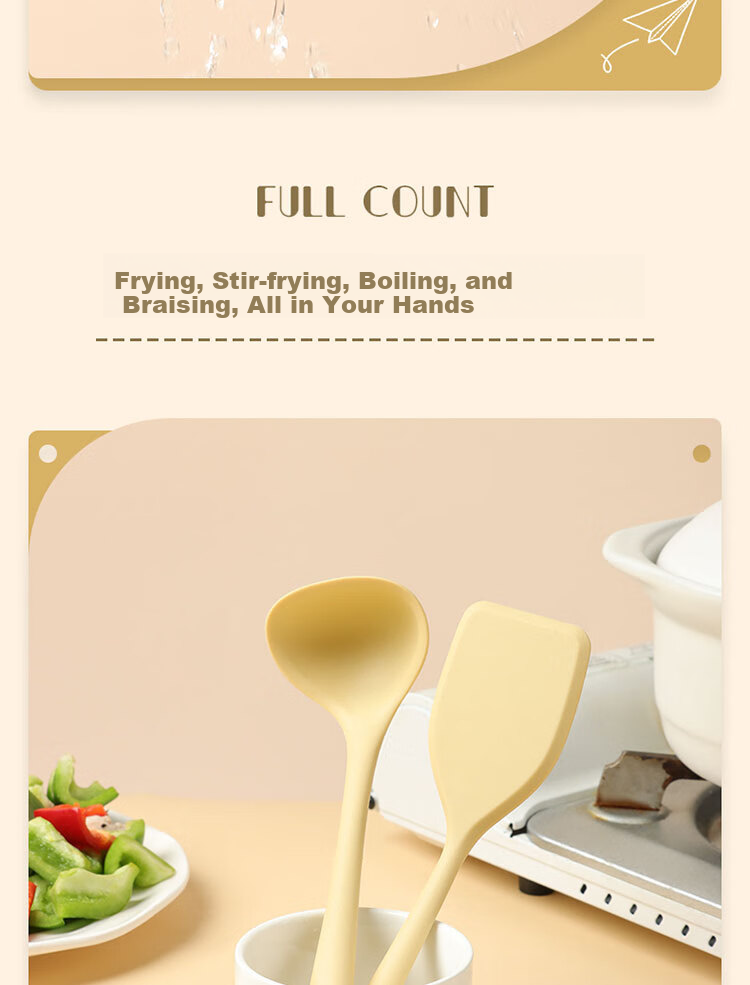 Baijie 304 Stainless Steel Stir Fry Wok Spoon Mushroom Turner Spatula Cooking Spatula Wooden Handle High Temperature Resistant Extended Large Size 11