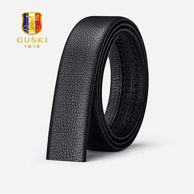 GUSKI Men's Belt, No Buckle, Automatic Fastening, Single Strap, Top-Grain Leather, No Buckle Waist Belt, 3.5cm