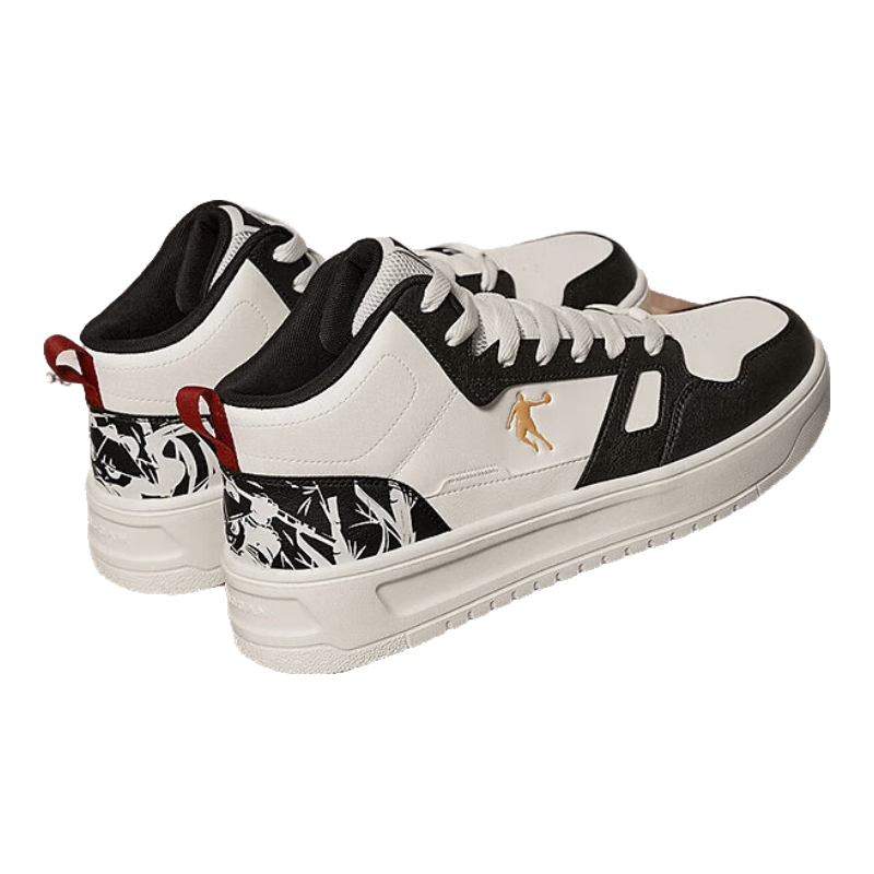 QIAODAN Men's High-Top Sneakers, Casual Sports Shoes for Men, Leather Waterproof Thick-Soled Shock-Absorbing Running Shoes
