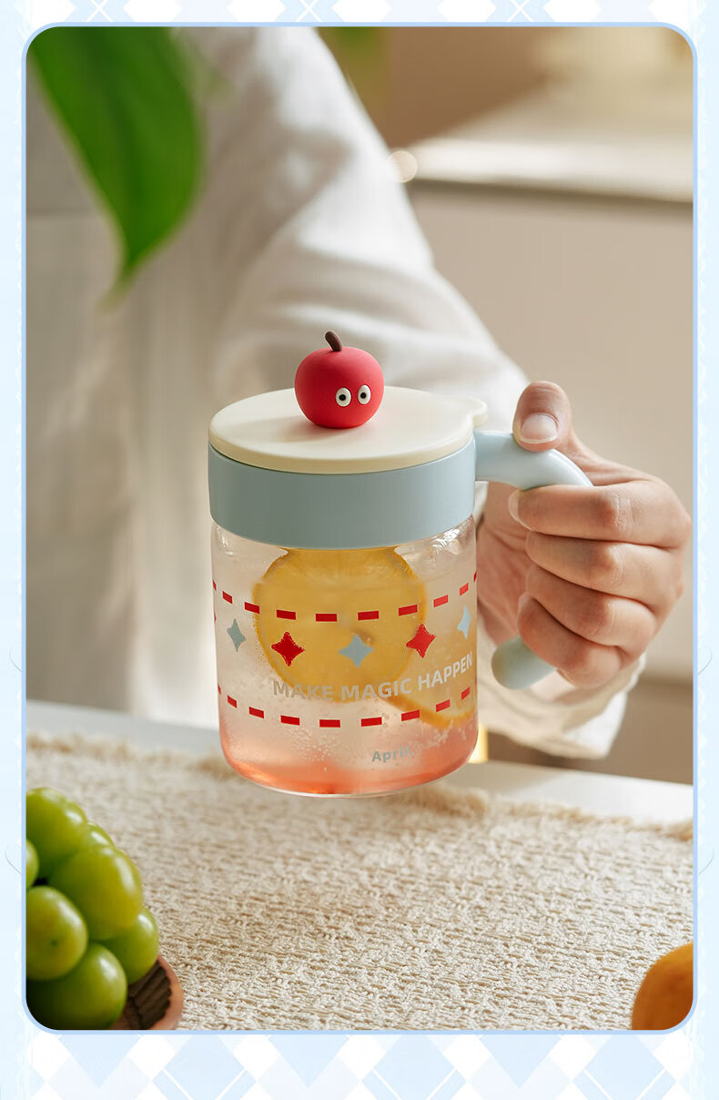 APRIL High Borosilicate Glass Cup for Women with Lid and Handle, High-Value Heat-Resistant Tea Mug, Christmas Gift 4