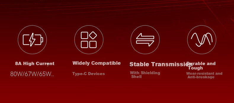 Canghua Type-C Data Cable, 2 Meters, 8A Charging Cable, Super Fast Charging 80W/65W, Compatible with OnePlus 1+ Ace3/2Pro/5/6/15/13T/11/9/OPPO Phones 2