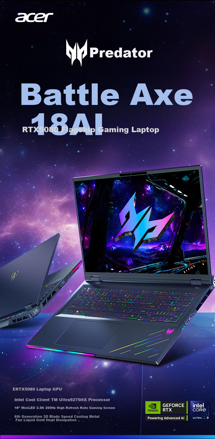 Acer Predator Battle Axe 9 Neo 16-Inch Gaming Laptop with Core I7-14650HX, 16GB RAM, 1TB Storage, RTX5060 GPU, 2.5K Display, 180Hz Refresh Rate 1