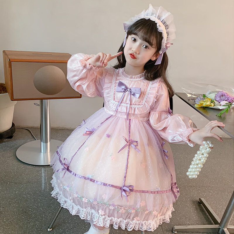 Nisaber Girls Lolita Princess Dress Autumn 2025 New Children's Lolita Birthday Dress Pink 120cm