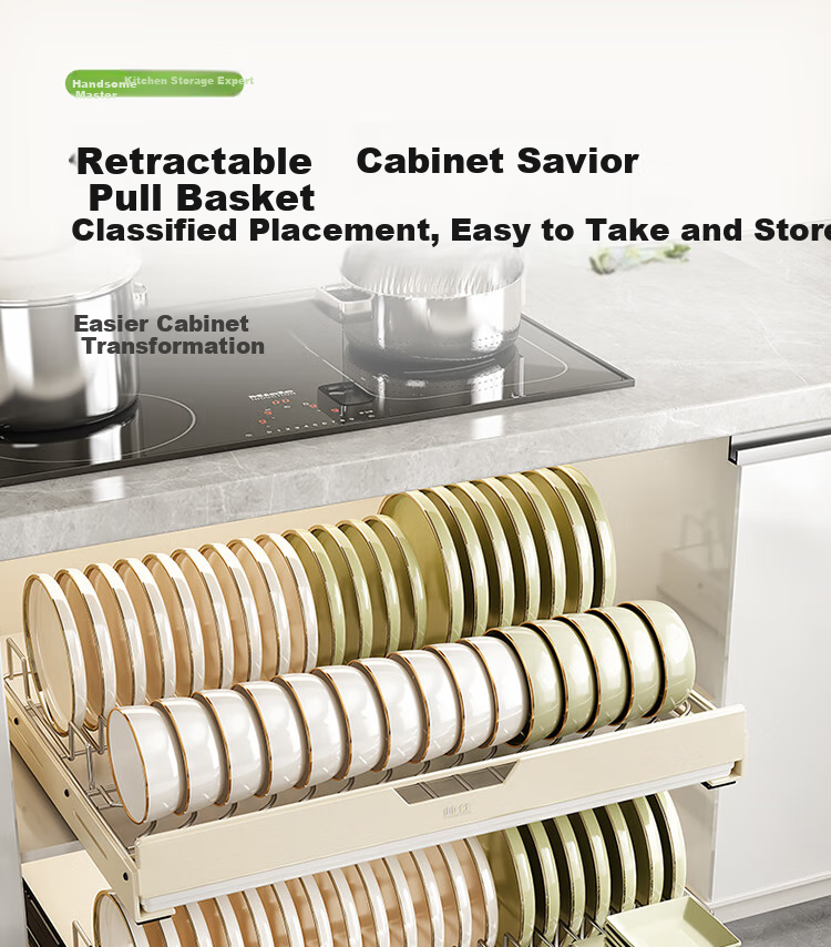 Shuaishi Dish Rack, Kitchen Pull-Out Basket, Cabinet Bowl Basket, Drawer Dish Rack, Draining Rack, Sink Pull-Out Bowl And Plate Storage Rack 1