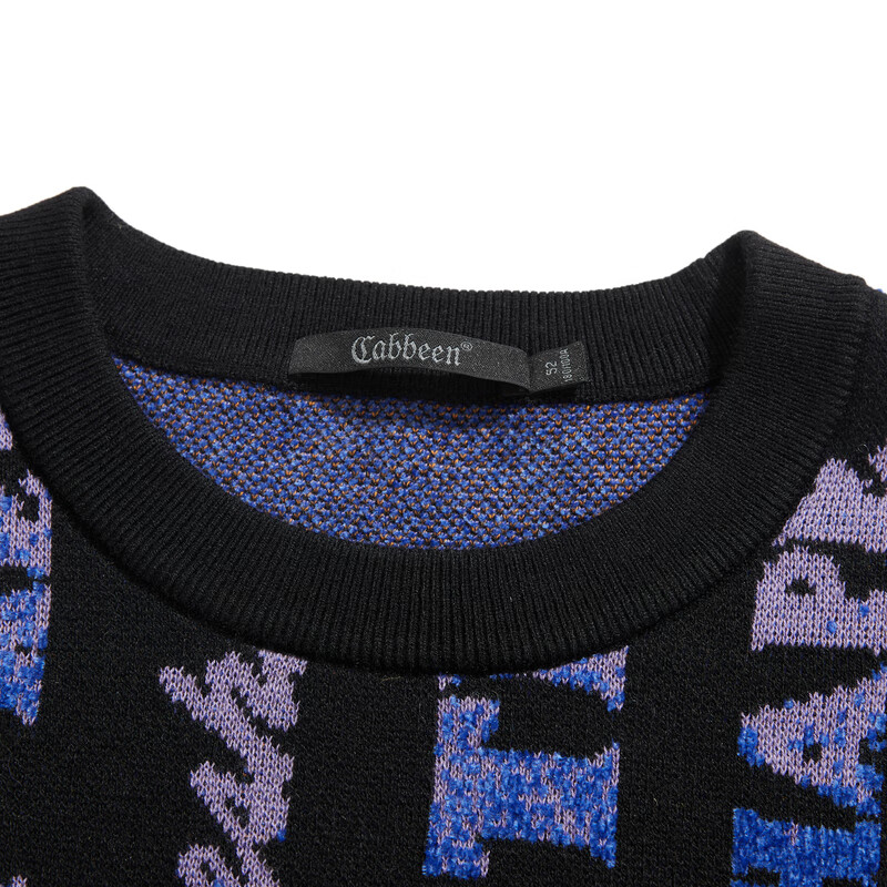 CABBEEN Men's Long Sleeve Sweater Multicolor Logo Pattern Casual Winter Knitwear