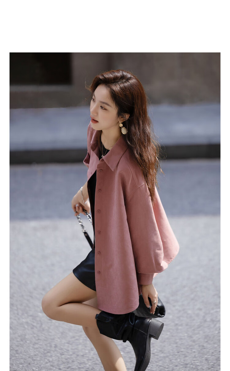 Demana Glossy Peach Skin Autumn Vintage Urban Lapel Single-Breasted Loose Elegant Shirt for Women 1