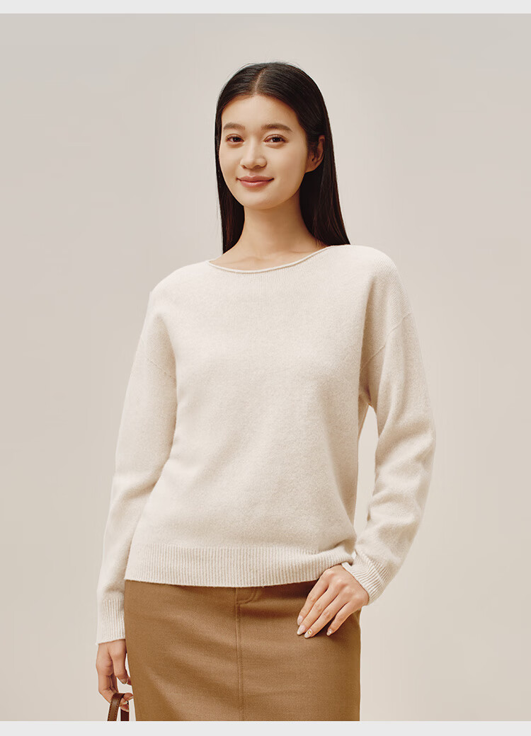 JD Jingzao Women's Wool Sweater Off-Shoulder Cashmere Knit Pullover Cream White XL Autumn Winter 2025 New 3