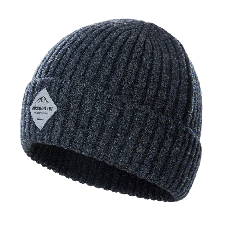 MISSION UV Pure Wool Warm Knitted Beanie Thickened Winter Hat Outdoor Ear Protection Cold Resistant Hat for Men