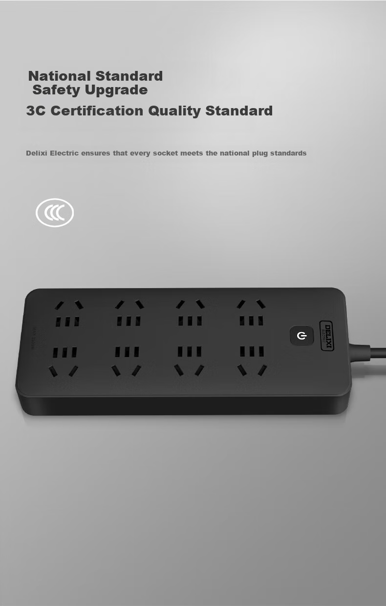 DELIXI National Standard Power Strip/surge Protector/power Bar/extension Cord/extension Strip/power Board 3 Outlets with Master Switch, Total Length 1.8 Meters, Black 1