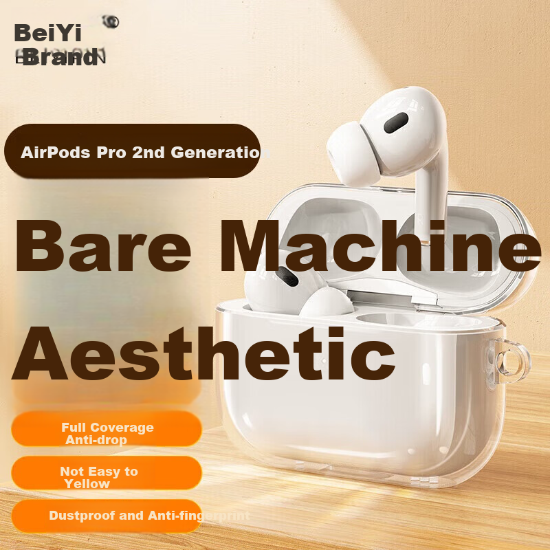 Beiyipin Bluetooth Earphone Protective Case Compatible with AirPods Pro 2nd Generation, Transparent Soft Shell for Apple Second-Generation Earphones, Shockproof, Anti-Slip, Fingerprint-Resistant Full Coverage Case