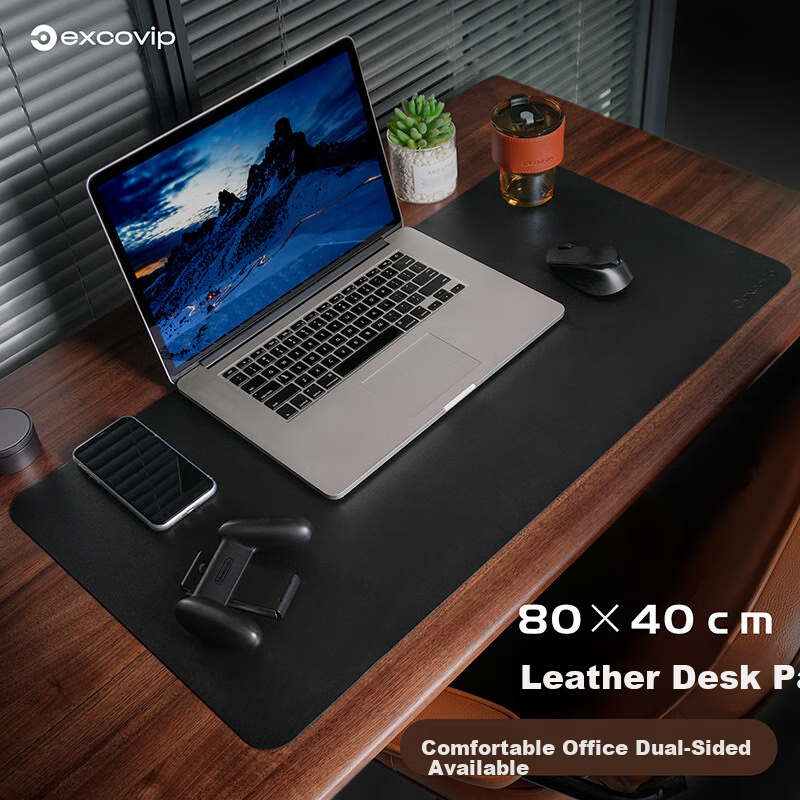 EXCO 80x40cm Large Mouse Pad, Office Desk Mat, Waterproof Leather Writing Pad, Computer Mat, Keyboard Leather Desk Cover, Double-Sided Gaming Mat, Elegant Black 3761 3