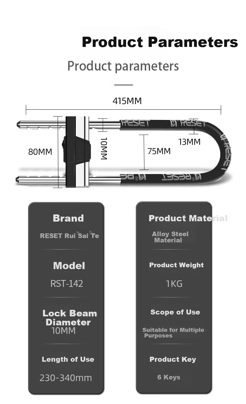 RESET U-Shaped Lock for Glass Doors, Office Doors, Shop Doors, Motorcycle And Electric Bike Locks, 10 Keys, Length 45cm 4