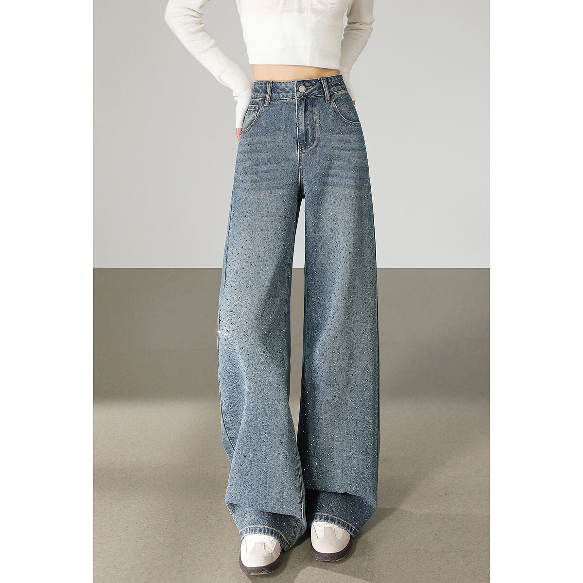 TonLion 2025 Autumn Winter Women's Loose Sequin Decorated Wide-Leg Denim Pants