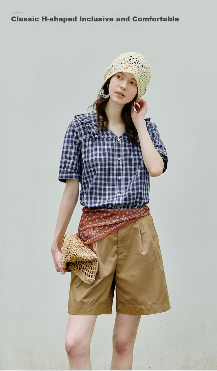 INMAN French Plaid Dress Summer Women's Versatile Puff Sleeve A-Line Skirt Navy Blue S 2