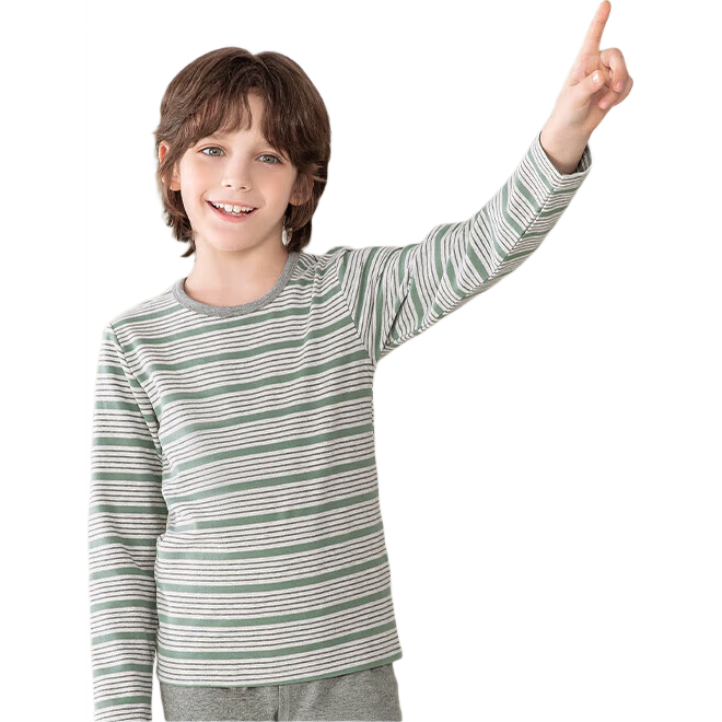 YING BO LUN Boys' Autumn Underwear Set, Pure Cotton Children's Underwear Set, Thin Autumn And Winter Pajamas, Home Wear, 81072 Gray-Green, Size 120