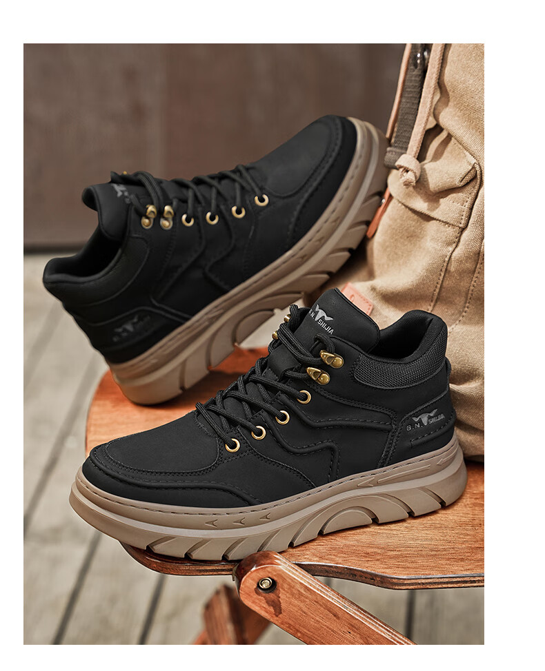 Bull Family Martin Boots Men Autumn Winter New High-top Durable Work Boots Thick Sole Height Increasing Yellow Boots Men's Versatile Biker Shoes 14
