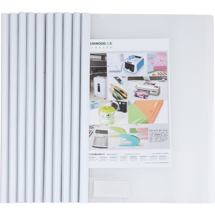 SUNWOOD A4/6mm Sliding Bar Report Folder/document Folder/resume Report File Folder/pull Rod Folder/office Supplies, Pack of 10, White, Q310