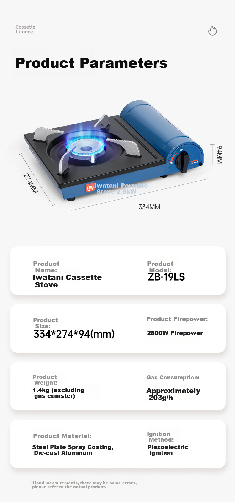 Iwatani Outdoor Portable Cassette Stove, Self-Driving Tour, Butane Stove, Gas Stove, Cookware, ZB-19LS Blue 10