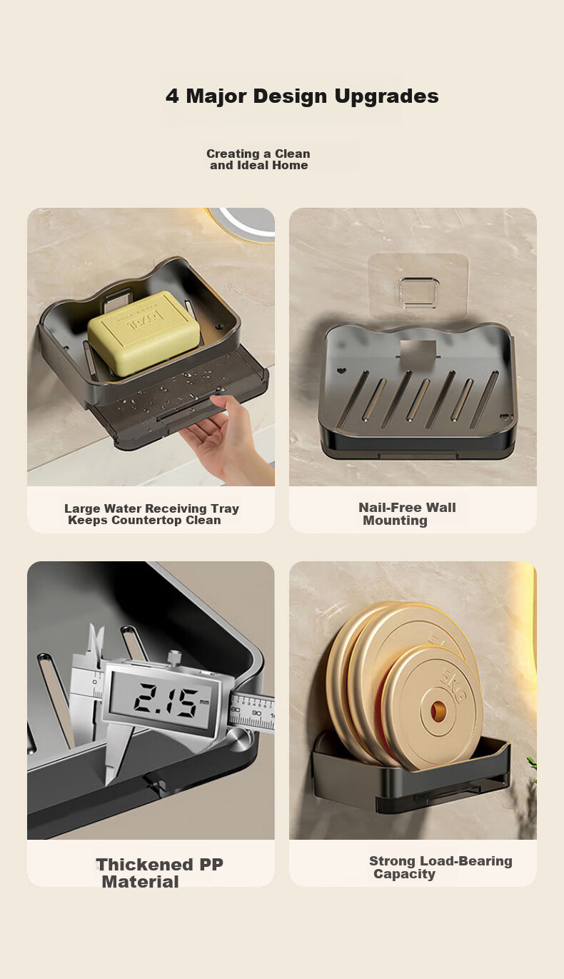 Baoshi Double-Layer Soap Dish, Wall-Mounted without Drilling, Draining PP Material, Detachable Non-Slip Storage Rack, Set of 2 2