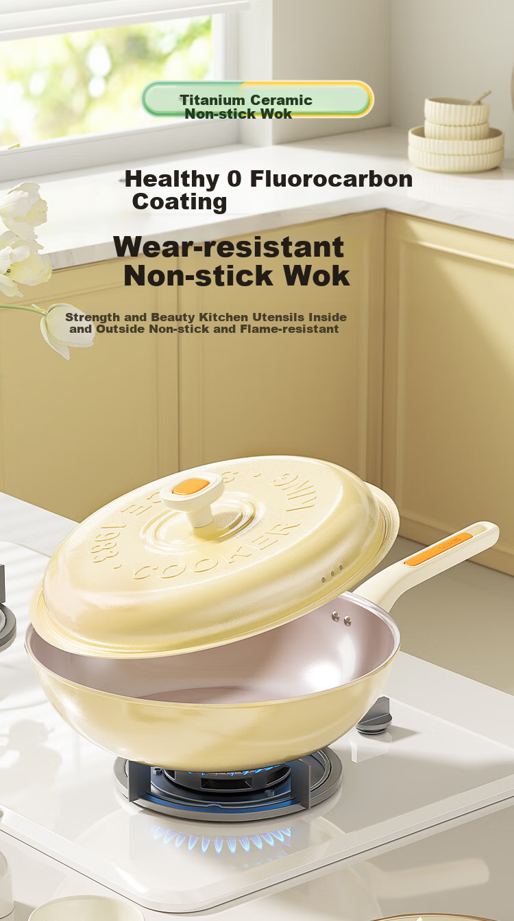 COOKER KING Wok, Ultra-Light Oil-Gathering Non-Stick Pan, Flat-Bottom Frying Pan, 32cm, Compatible with Induction Cookers, Shanxing SX32CG 1