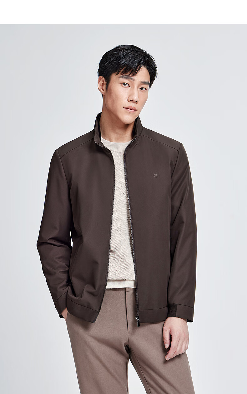 Goldlion Waterproof Oil-Resistant Stain-Resistant Spring Summer Wrinkle-Resistant Jacket Stand Collar Striped Business Coat Men Navy Blue M 10