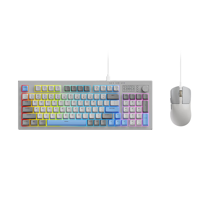 Lenovo K2 Wired Keyboard and Mouse Set Mechanical Feel Silent Structure 95 Keys RGB Lighting Ergonomic Volume Knob Two-Tone Wired Combo Galaxy Gray